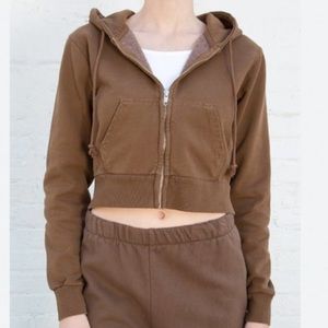 Brandy Melville Crystal brown cropped zip up hoodie